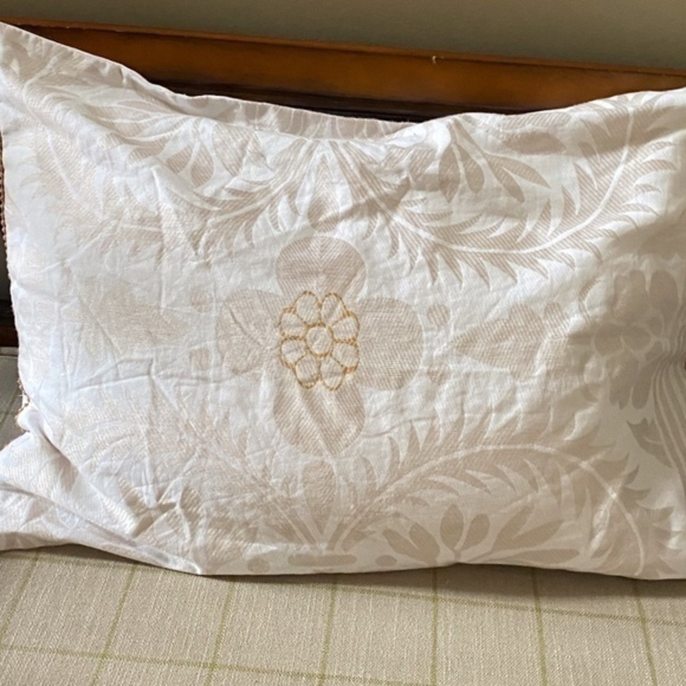 Anthropologie White and  Gold Floral Pillow Sham